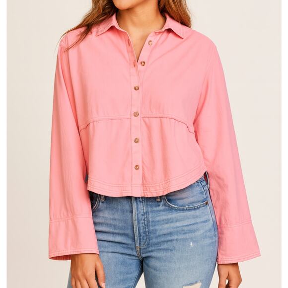 FREE PEOPLE Sample Piece Belle Poplin Shirt in Strawberry Size XS NEW - Picture 1 of 8